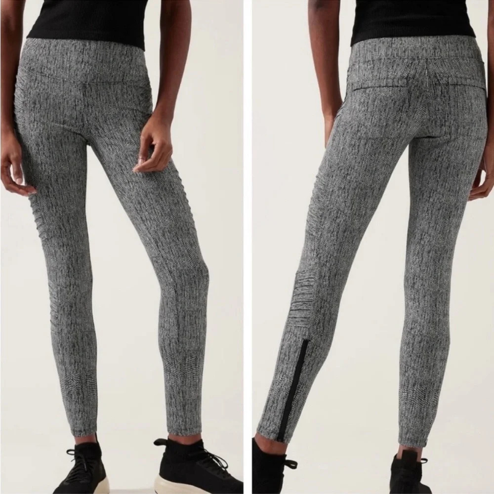 Athleta Womens Large Delancey Textured Moto Tights Pants Leggings Pockets 882716